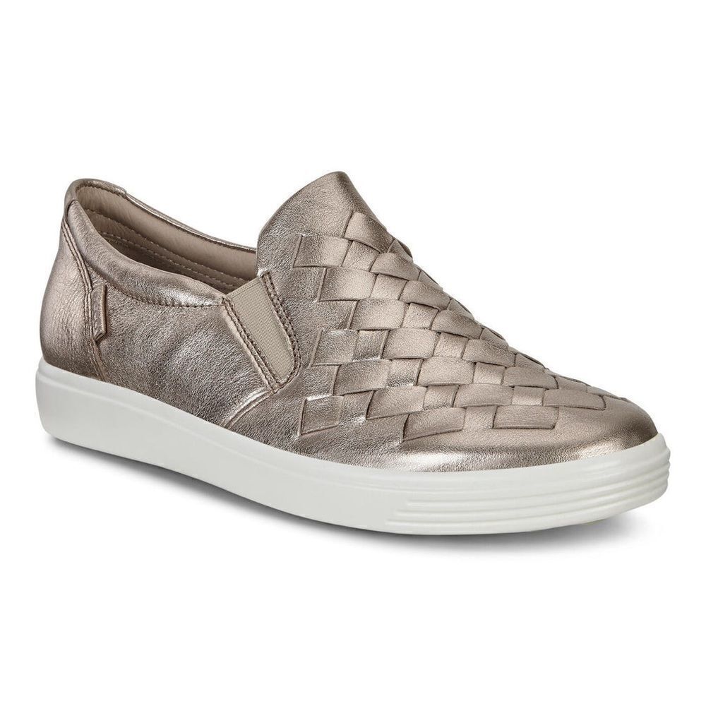 ECCO Soft 7 Slip On Basket Weave Leather Sneakers Size 42-11.5/12 BIN 16